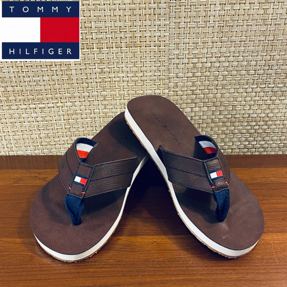 🌟5xHP🌟Tommy Hilfiger Microflag Brown Flip Flop